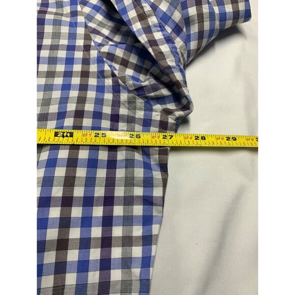 Peter Millar Cotton Button Up Shirt Mens XL Blue Brown Gingham Check Long Sleeve - Picture 4 of 8